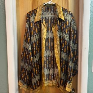 Metallic Satin Silk 100% silk Button up Mens Shirt